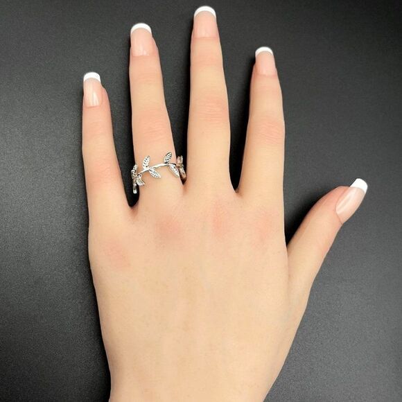 925 Sterling Silver Leaves and Branches Eternity Ring Size 8 - Picture 7 of 9